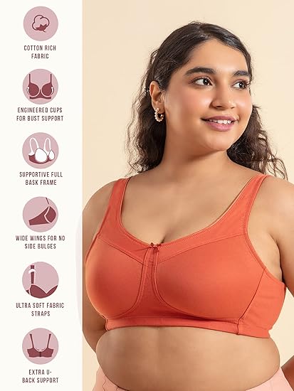 NYKD Women’s Cotton Casual Minimizer Bra Non-Padded, Wire-Free, Full Coverage